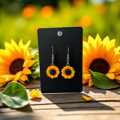 Sunflower Silver Drop-Hook Earrings