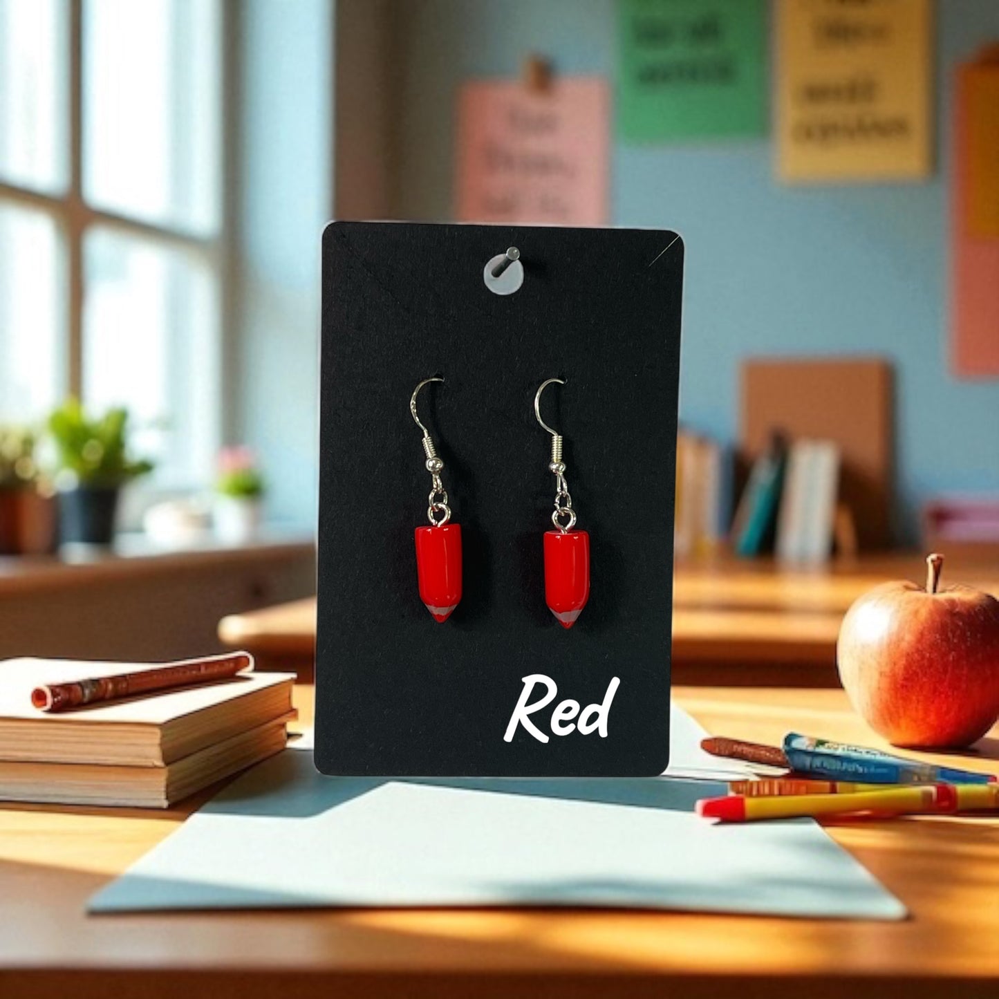 Coloured Pencil on Silver Drop-Hook Earrings