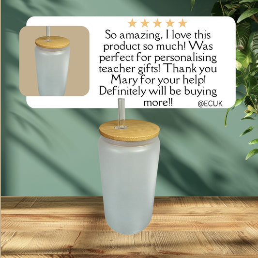 16oz Frosted Glass Sublimation Tumbler with Bamboo Lid & Glass Straw