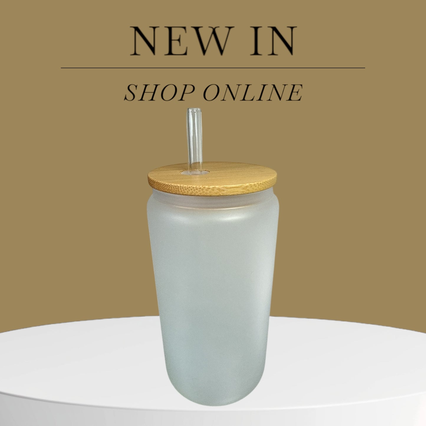 16oz Frosted Glass Sublimation Tumbler with Bamboo Lid & Glass Straw