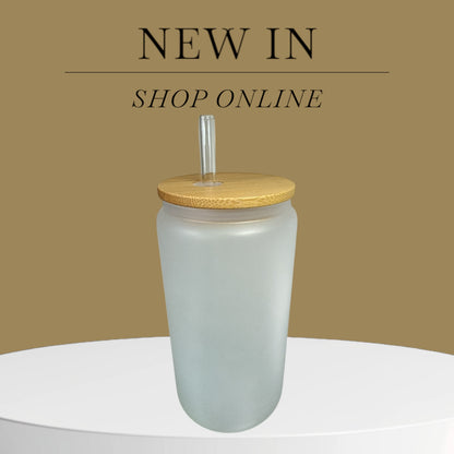 16oz Frosted Glass Sublimation Tumbler with Bamboo Lid & Glass Straw