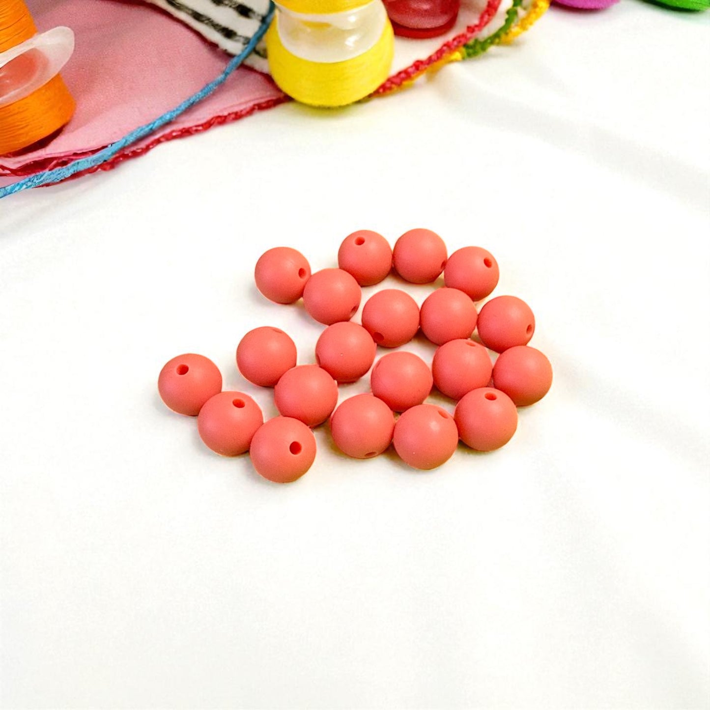 🧡 Pinkish-Orange 12 mm Solid Colour Silicone Beads – Pack of 20