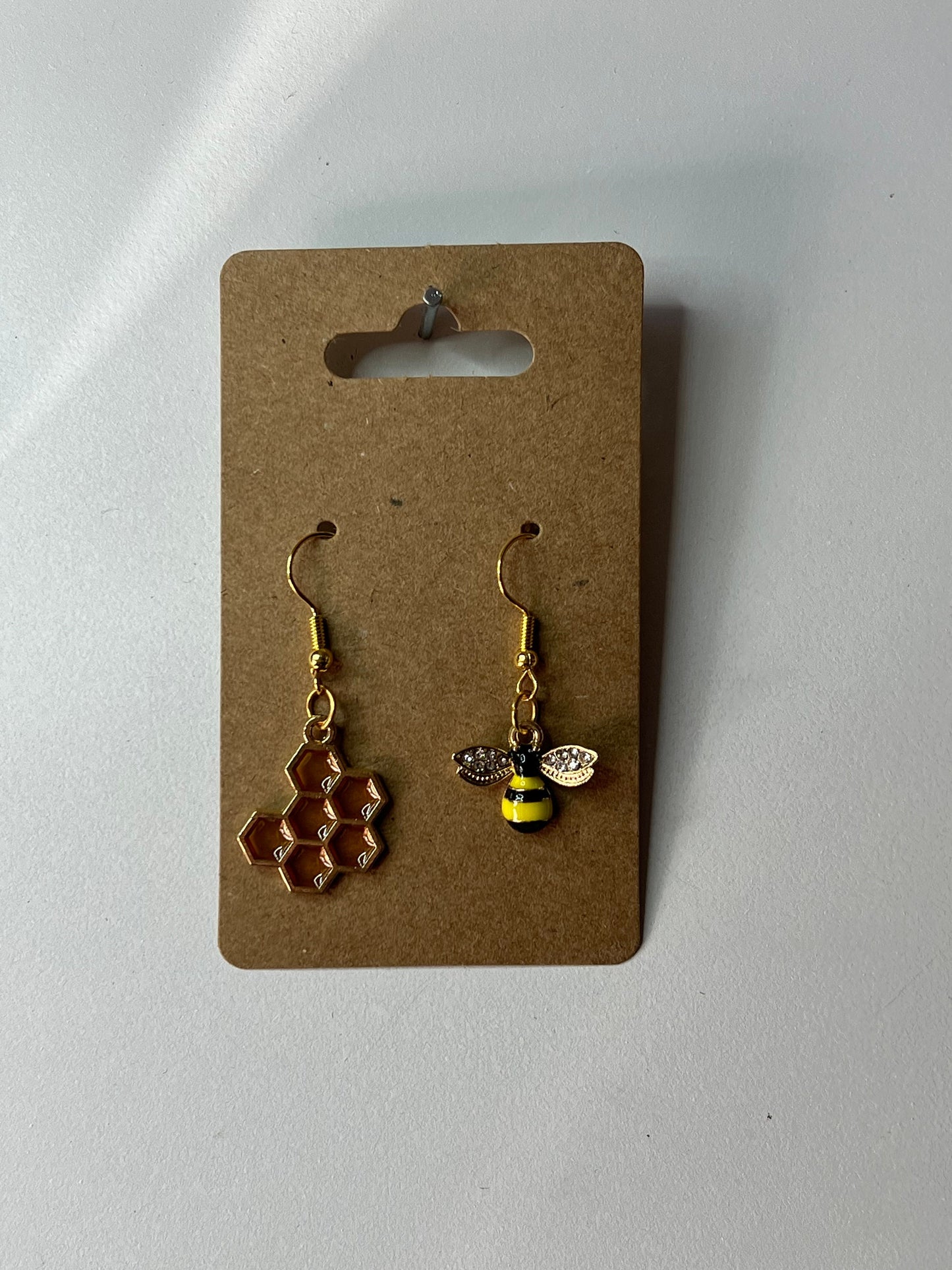Honeycomb & Bee Drop-Hook Earrings 🍯🐝