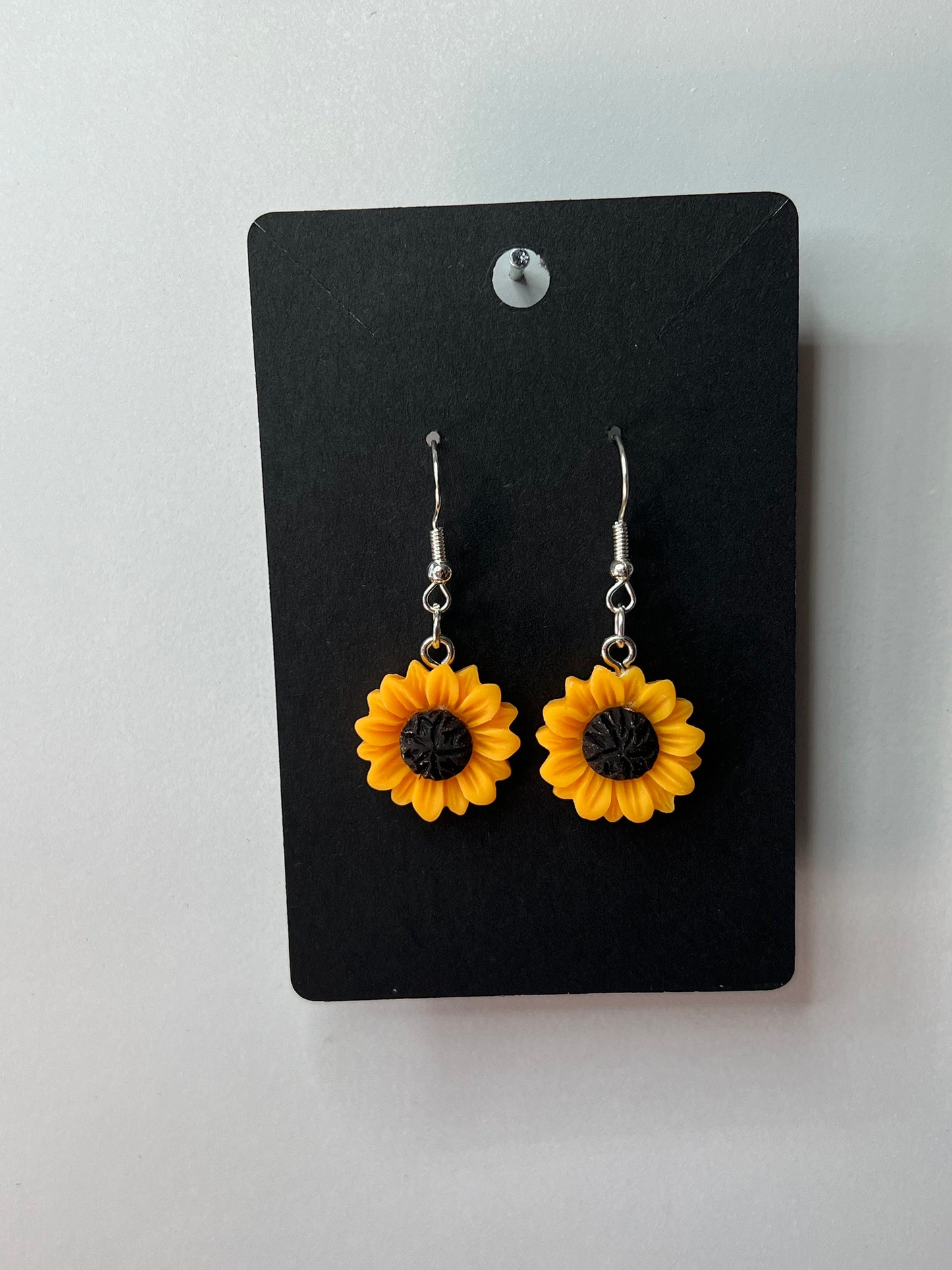 Sunflower Silver Drop-Hook Earrings
