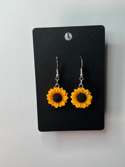 Sunflower Silver Drop-Hook Earrings