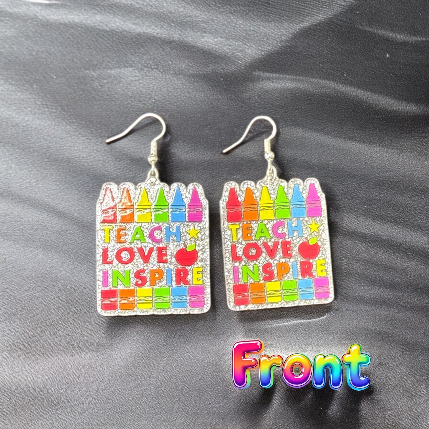 Teacher - Teach, Love, Inspire Silver Drop-Hook Earrings