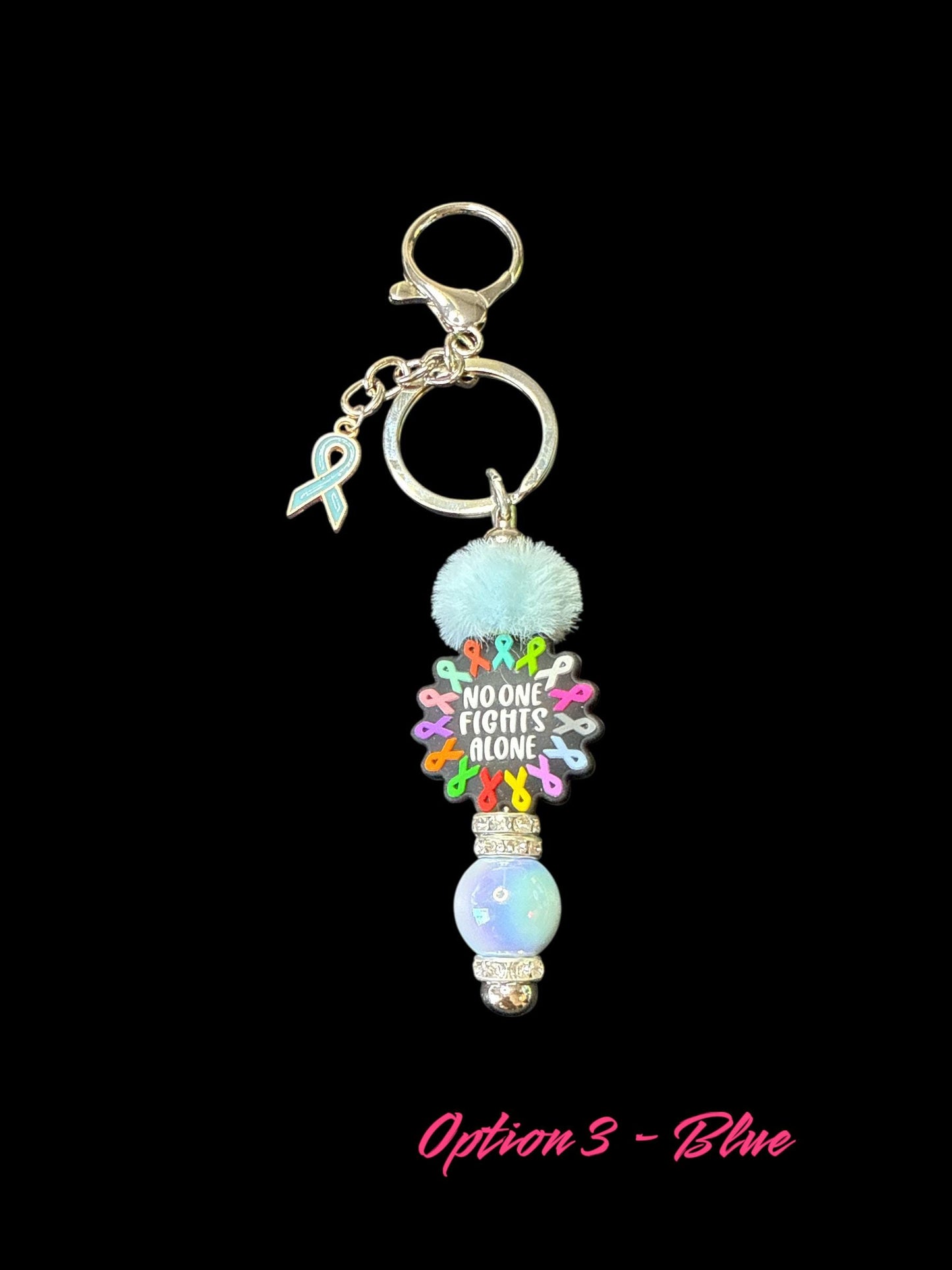 🎗️ Cancer – No One Fights Alone Silver Keychain 🎗️