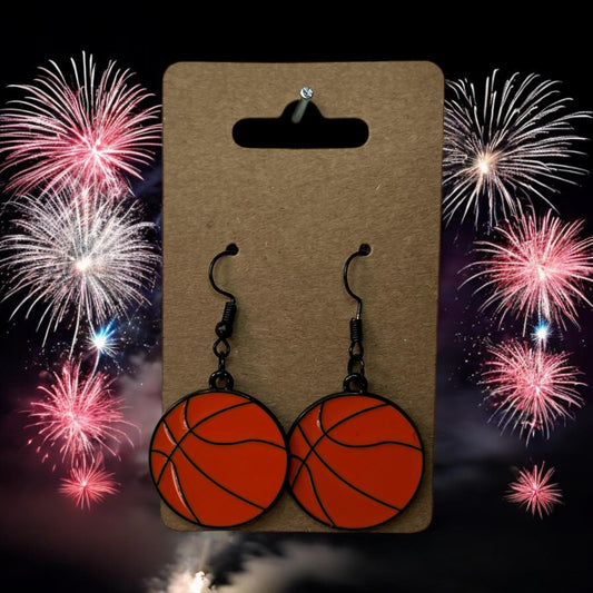 Large Basketball Black Hook Earrings 🏀