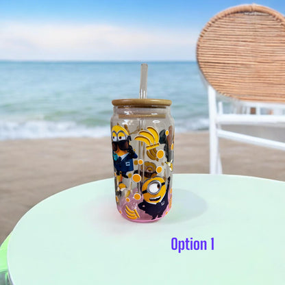 🍌 Minion-Inspired UV DTF Glass Tumbler – Sip with a Side of Mischief! 🍌