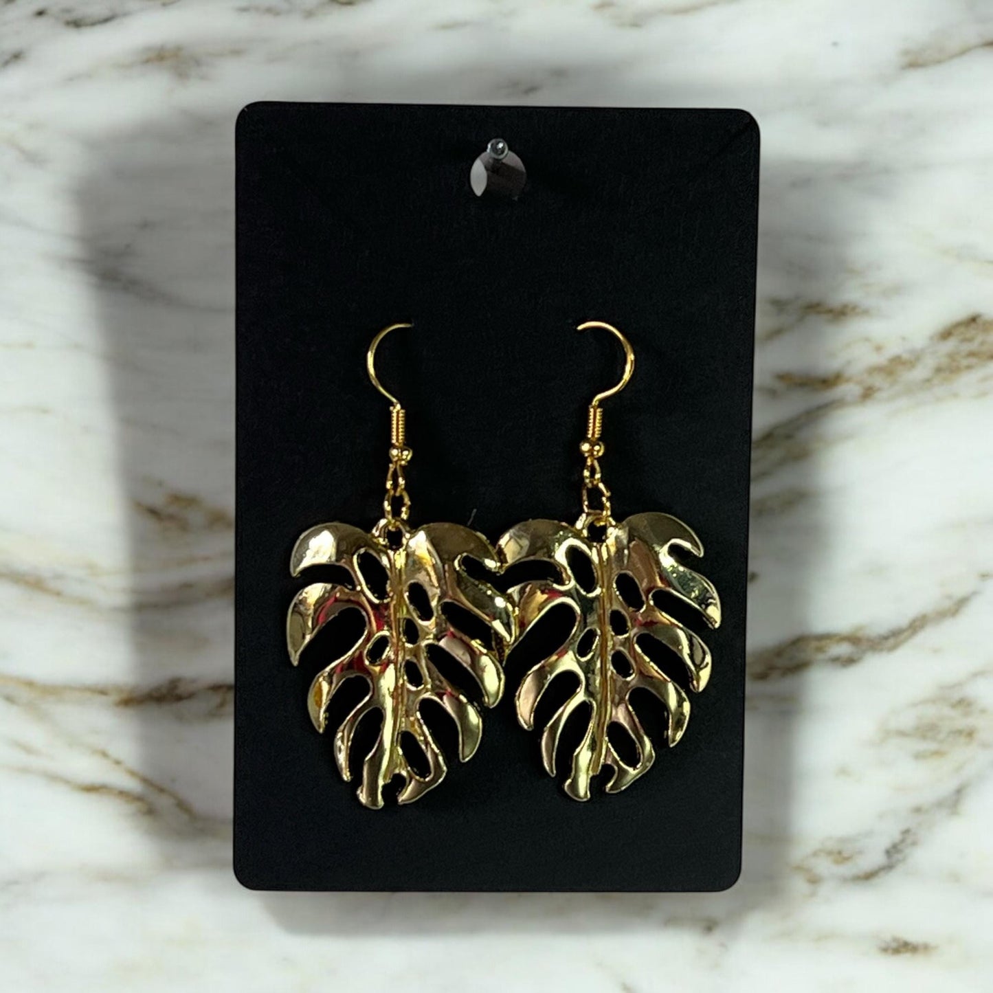 Gold Plated Leaves on Gold Plated Drop-Hook Earrings