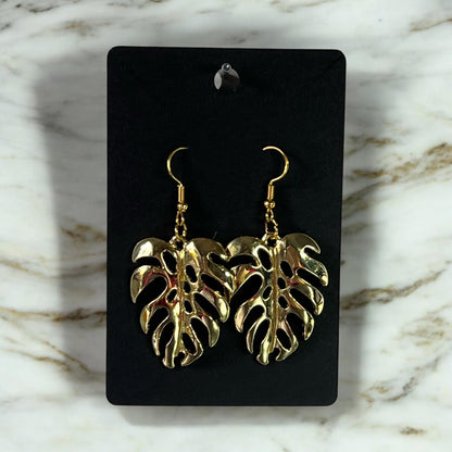 Gold Plated Leaves on Gold Plated Drop-Hook Earrings