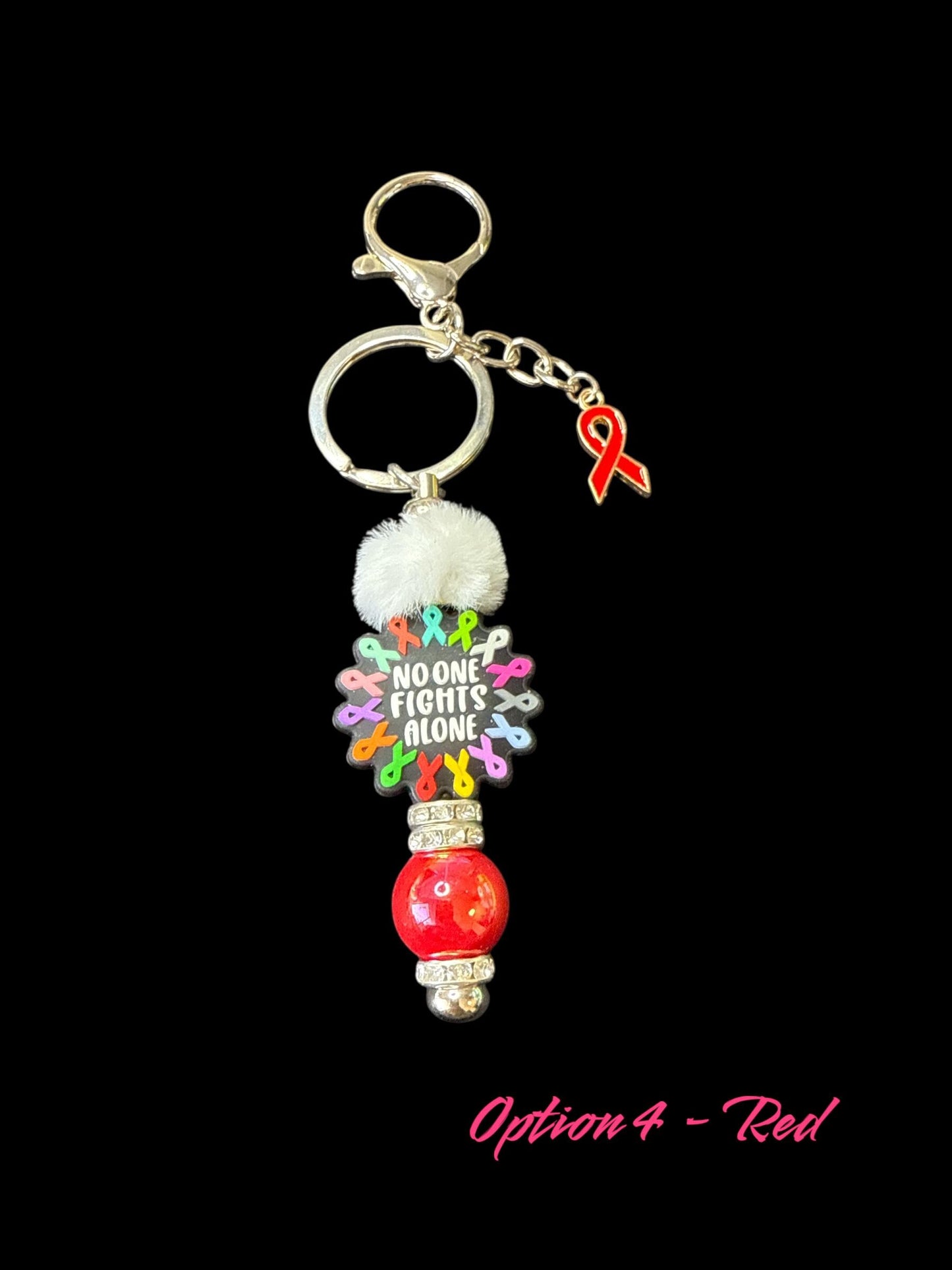 🎗️ Cancer – No One Fights Alone Silver Keychain 🎗️