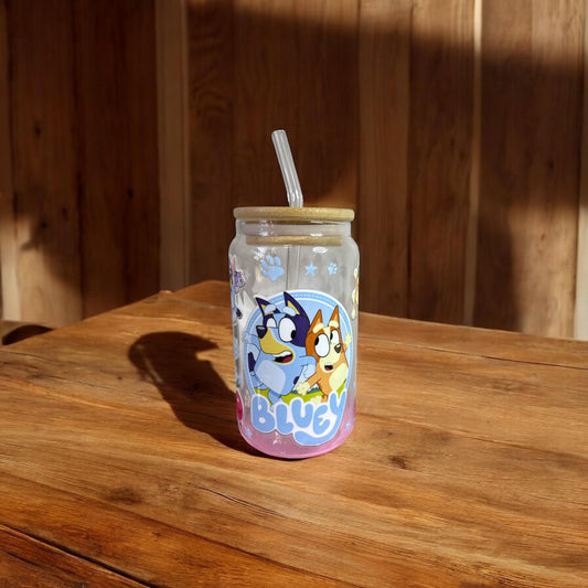 💙 Bluey-Inspired UV DTF Glass Tumbler – For the Biggest Little Fans! 💙